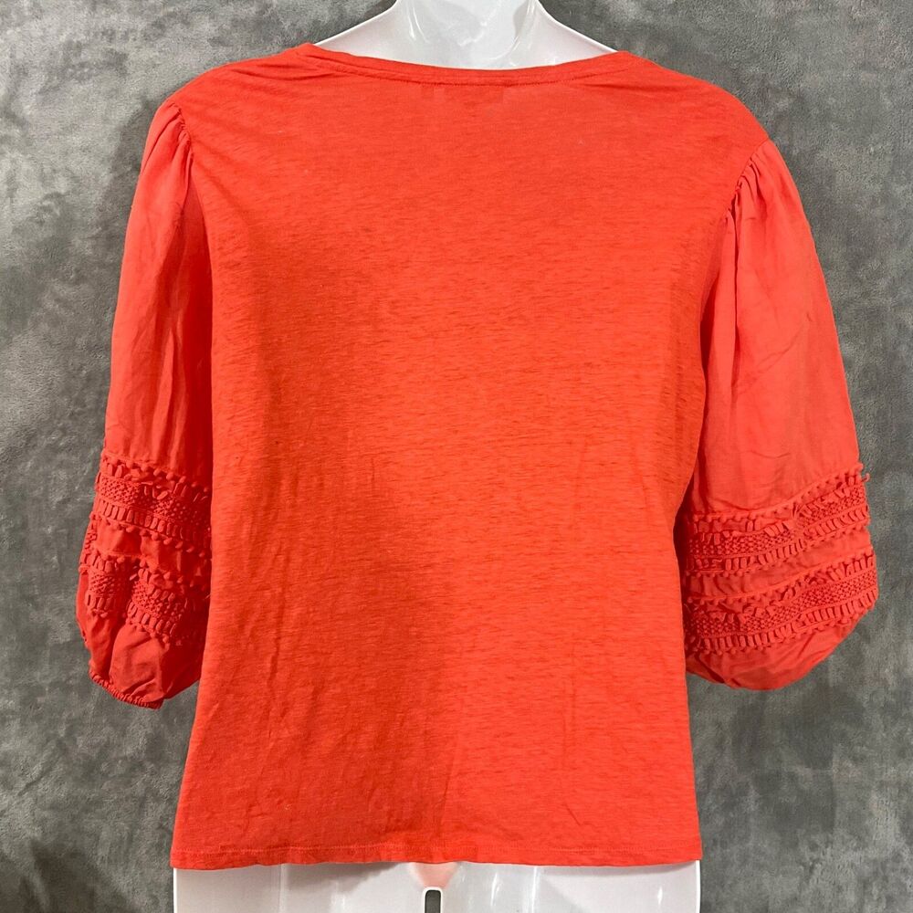 Chicos 100% Linen Orange 3/4 Sleeve Puff Crochet Sleeve Size 4 US XXL - Picture 2 of 9